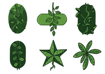 A captivating collection of green plant-inspired vector illustrations featuring various organic leaf and vine designs and abstract shapes