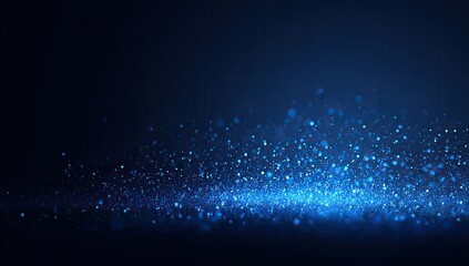 Sparkling blue dust particles against dark gradient backdrop, soft focus, ethereal