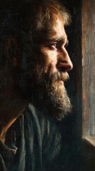 Gazing into the Light: An emotive portrayal of a man lost in introspection, his gaze fixed on an unseen prospect, capturing the essence of contemplation and deep thought.