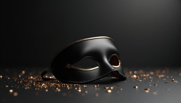 Black Leather Masquerade Mask & Gold Confetti — New Year's Eve Gala Invitation
