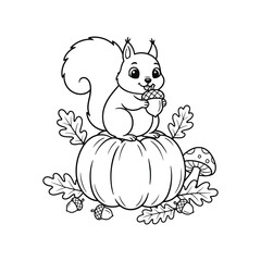 autumn squirrel vector illustration cute animal on a pumpkin with acorns and leaves
