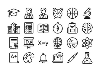 Obraz premium Education school learning and academic line icon collection