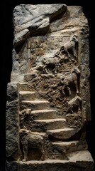 Ancient Stone Carving: This image reveals the intricate details of a stone carving, depicting a herd of sheep ascending a set of stairs, a testament to ancient artistry.