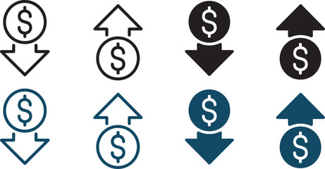 Money increase and decrease icons representing financial growth and decline