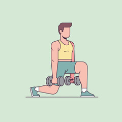Man Doing Lunges with Dumbbells for Exercise and Strength Training.