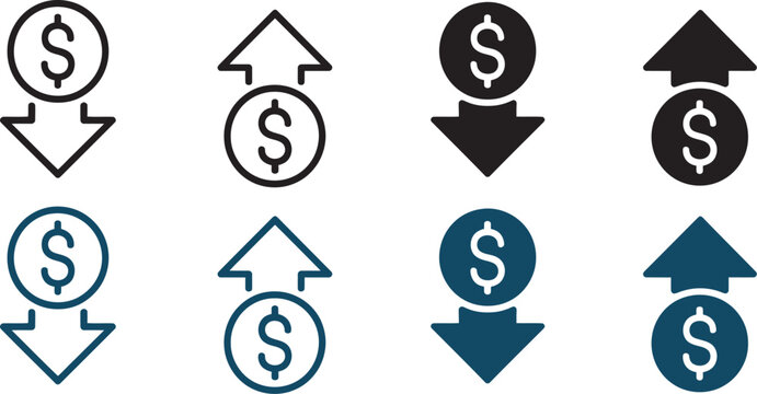 Money increase and decrease icons representing financial growth and decline