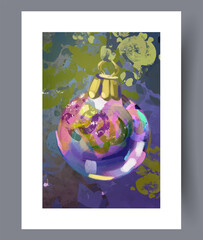 Glistening holiday ornament exhibiting vibrant hues and reflective surface