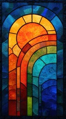 Stained Glass Window: A captivating stained-glass window illustrates the sun's warm embrace and a vibrant rainbow over the sea, bringing a sense of hope and beauty.