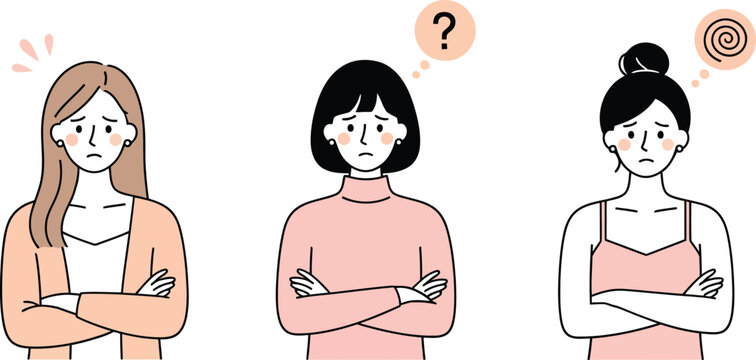 Frustrated Women with Arms Crossed. Stress, Confusion, and Disagreement Concept.