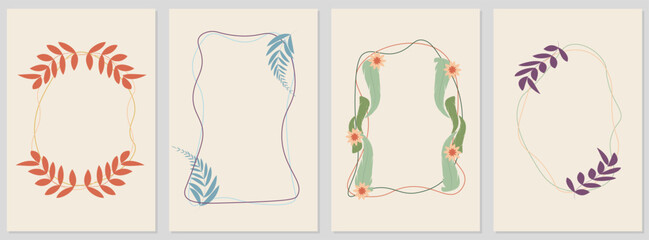 Minimal Botanical Frame with Soft Leaves on Neutral Background