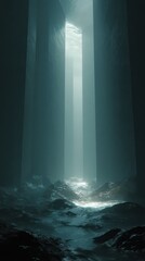 Celestial Light's Embrace: An ethereal scene captures shafts of luminous light piercing through the deep, evoking a sense of mystery and the sublime. 
