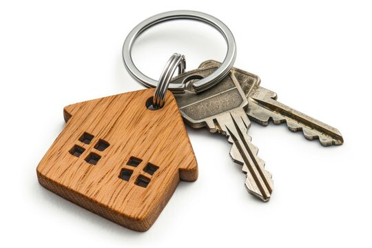 House keys with wooden keychain
