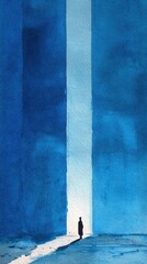 Silhouette's Beacon: A lone silhouette stands at the precipice of a radiant, luminous doorway, beckoned by the alluring, serene ambiance of a hidden promise and a world of endless possibilities.