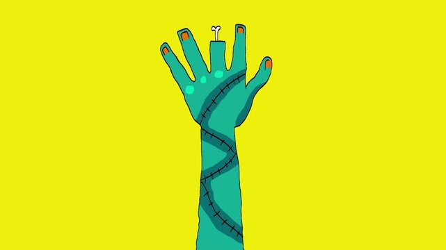 Bluish green zombie hands raised upwards, as if emerging from the ground or rising again perfect for halloween