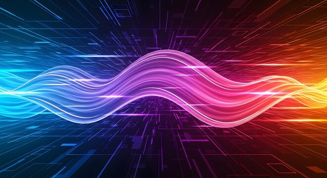 Abstract digital background with glowing wavy lines and vibrant color gradient. - Powered by Adobe