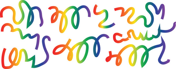 Rainbow Scribble Line Set – Colorful Gradient Doodle Curves Vector Collection