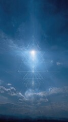 Celestial Geometry: A captivating composition unfolds, interweaving celestial light within the vast embrace of the atmospheric expanse, a symphony of geometric beauty.