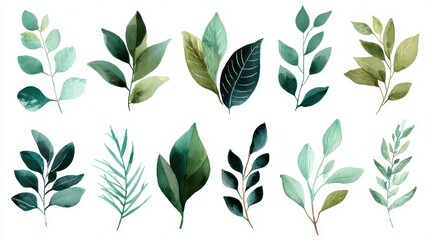 Delicate leaves and branches in watercolor: botanical illustration for design and stationery