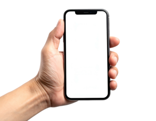 Person's hand holding a modern smartphone with a blank screen