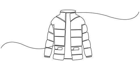 Continuous Line Drawing of a Winter Jacket with Hood, Continuous Line Drawing of a Puffer Jacket, Minimalist One Line Art of a Casual Jacket, Winter Jacket with Hood © Vector Man