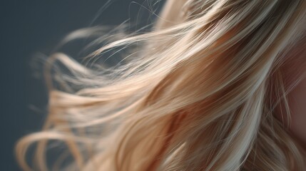 Naklejka premium Soft golden strands of hair flowing in gentle movement against a blurred background
