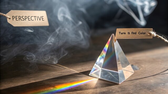 A prism refracting light creating a rainbow effect