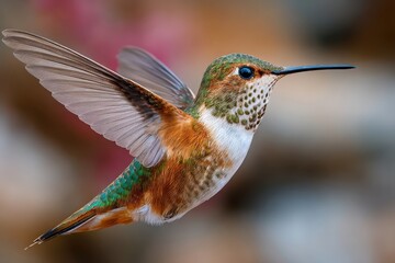 Obraz premium Hummingbird in mid-flight showcasing graceful wing beats