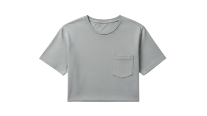 Plain short sleeve garment featuring a single front pocket shown against a solid dark background