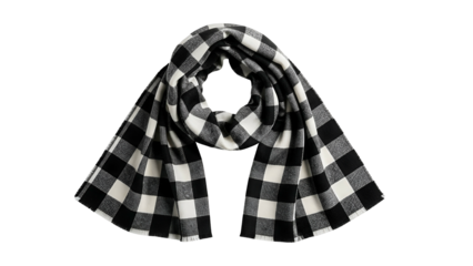 Folded woolen wrap displays a bold black and white checkered pattern against a dark background