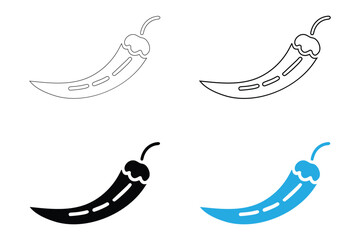 hot chili pepper icon set, spicy chili pepper vector silhouette and line art