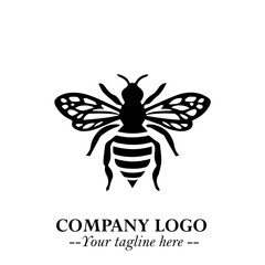 Bee Logo Symbol in Black on the White Background with Simple Modern Insect Design