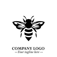 Bee Logo Symbol in Black on the White Background with Simple Modern Insect Design