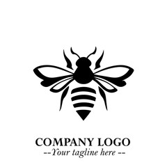 Bee Logo Symbol in Black on the White Background with Simple Modern Insect Design