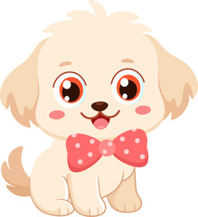 Obraz premium Cute Maltese Puppy Dog Sitting With Bow Tie - Cartoon Character - Vector Illustration Flat Design Isolated On Transparent Background