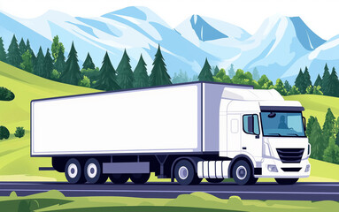 Truck driver on the road, driving through scenic landscapes with a loaded trailer