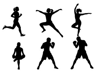Silhouettes of Active People Engaging in Various Sports and Exercises for a Healthy Lifestyle