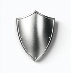 Shield silver, polished metal shield, riveted, centered, casts a shadow