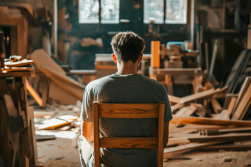 Woodworker sorting through their wood supply, choosing the right pieces for a new project
