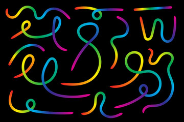 Abstract Rainbow Color Gradient lines Set. Vector Graphic with Wavy Lines in Bright Colors. Colorful Wave Pattern. Vector Design Elements.