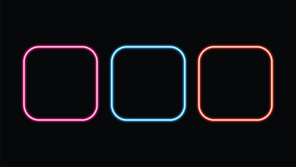 Neon monochrome square Border with copy space. Templates set