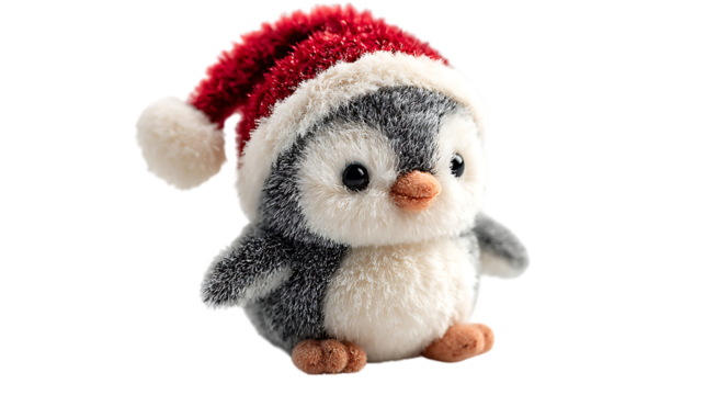 adorable penguin toy wearing santa claus hat