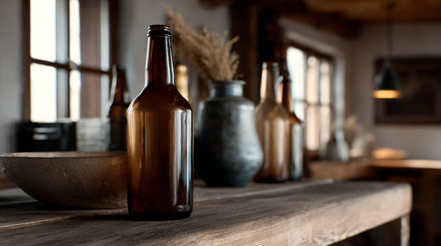 Small craft brewery with beer bottles.