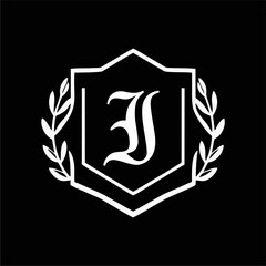 Minimalist Laurel Shield Emblem with Letter A-Z in Elegant Heraldic Design, Combining Royal Aesthetics, Classic Style, and Premium Brand Identity for Luxury and Exclusive Branding Use