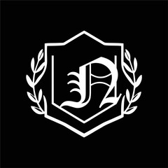 Minimalist Laurel Shield Emblem with Letter A-Z in Elegant Heraldic Design, Combining Royal Aesthetics, Classic Style, and Premium Brand Identity for Luxury and Exclusive Branding Use