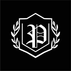 Minimalist Laurel Shield Emblem with Letter A-Z in Elegant Heraldic Design, Combining Royal Aesthetics, Classic Style, and Premium Brand Identity for Luxury and Exclusive Branding Use