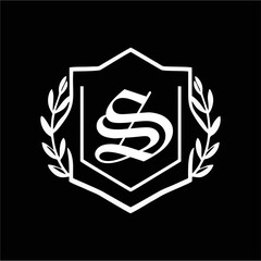 Minimalist Laurel Shield Emblem with Letter A-Z in Elegant Heraldic Design, Combining Royal Aesthetics, Classic Style, and Premium Brand Identity for Luxury and Exclusive Branding Use