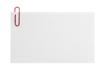 White blank rectangular note paper with paperclip isolated on white