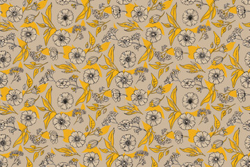 Seamless Floral Pattern with Hand-Drawn Flowers