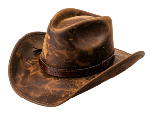 Rustic distressed leather cowboy hat with braided cord accent