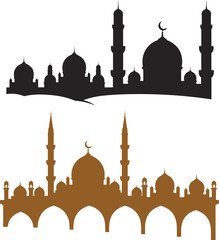 Islamic mosque silhouette vector graphics, minarets and domes, architectural design